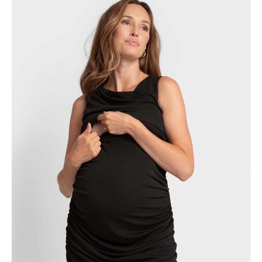 NWT Seraphine maternity black ruched dress - Picture 2 of 5